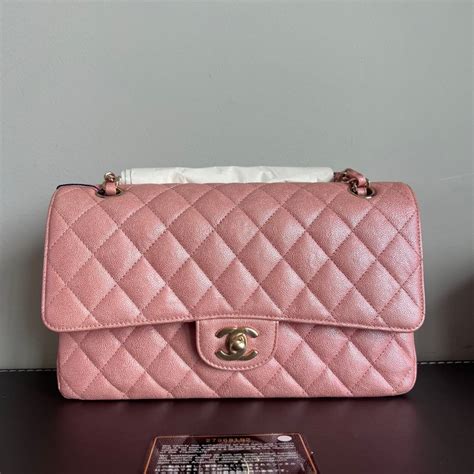 chanel 19s iridescent pink small classic flap bag|Chanel 19 size comparison.